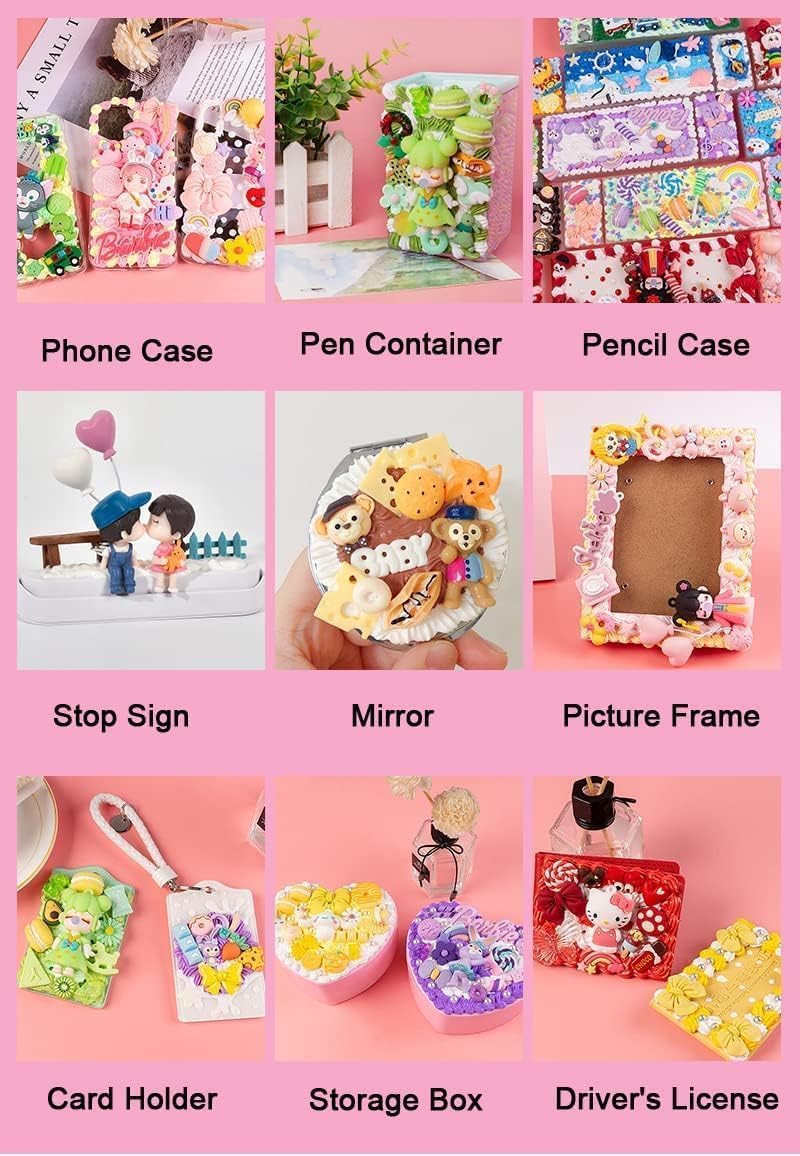 BoFUN 3-Pack Decoden Cream Glue Clay Set for Teens & Adult, DIY Phone Craft Case Craft Kit, with Resin Charms, Piping Tips, Party Birthday Gift Creative Art Supplies (Pink/Pearl) - Image 3